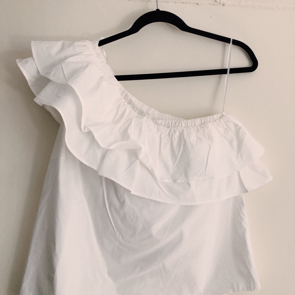 White One Shoulder Ruffle Blouse